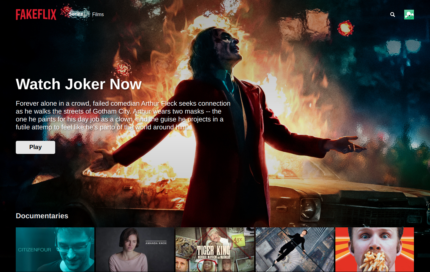 Fakeflix main page